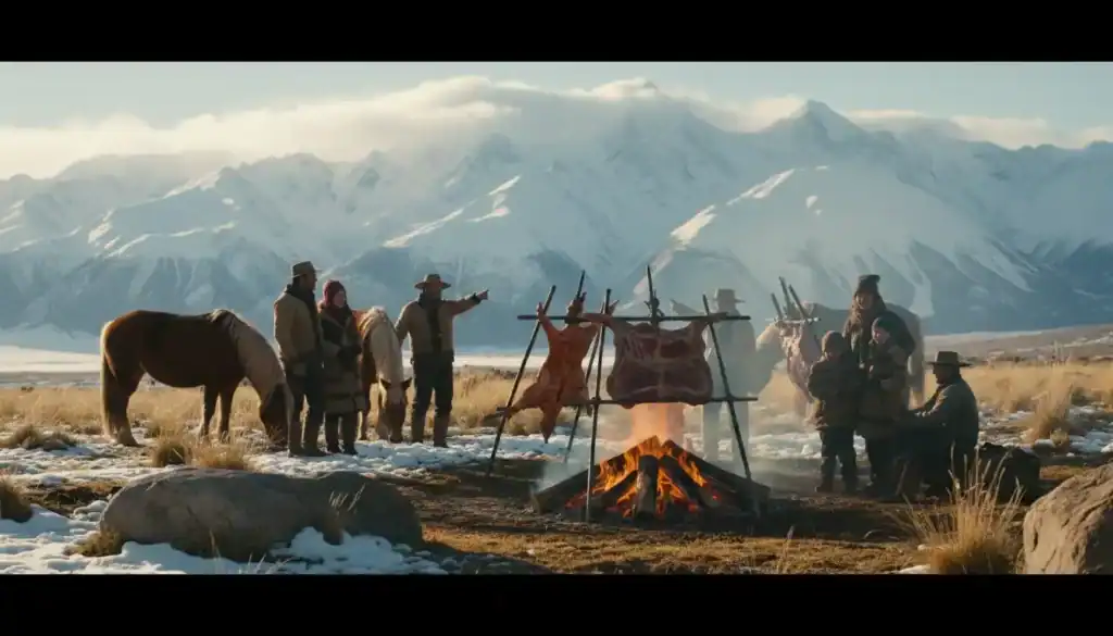 Almuerzo tradicional de asado criollo en la montaña tras una cabalgata privada.